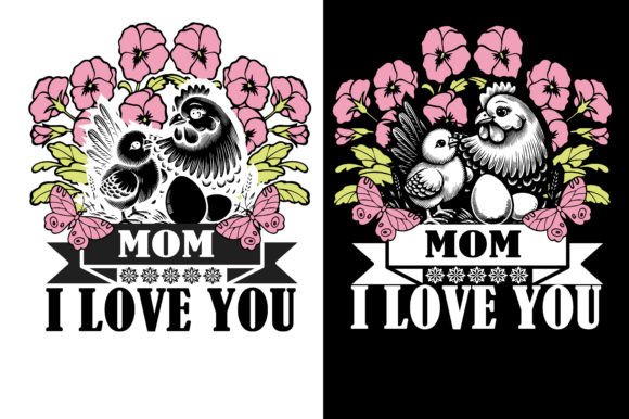 Chicken Mom and Baby Mother s Day Graphics for T-Shirt Designs