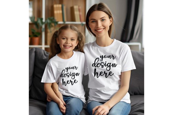 Mom and Me White T-shirt Mockup Graphics for T-Shirts